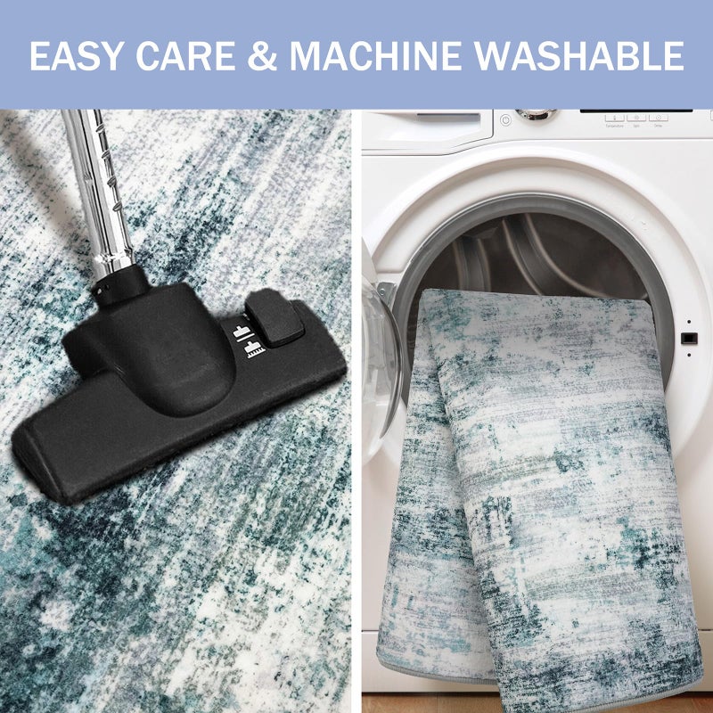 IOHOUZE Abstract Runner Rug 2x6 Ft Washable Runners for Hallways, Non Slip Kitchen Runner Printed Faux Wool Entryway Runner Indoor, Modern Abstract Floor Carpet for Hall Kitchen Bedroom, Sage Grey - Image 3