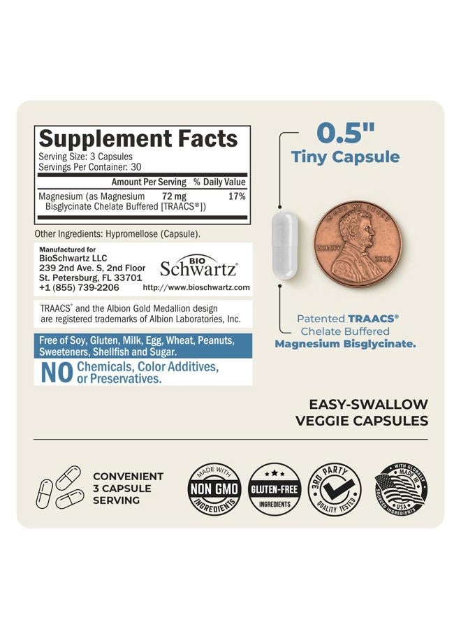 BioSchwartz Magnesium Bisglycinate 100% Chelate No-Laxative Effect - Maximum Absorption & Bioavailability, Fully Reacted & Buffered - Healthy Energy Muscle Bone & Joint Support - Non-GMO Project Verified - 90 ct - Image 5
