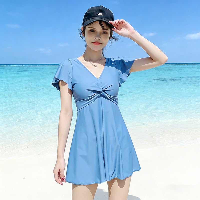 Plus-Size Women''s Swimsuit 2026 One-Piece Skirt Style with Separate Boxer Shorts, Conservative, Flattering for Slightly Chubby Figures, Slimming, Covers the Body, Loose Fit for Hot Springs - Image 1