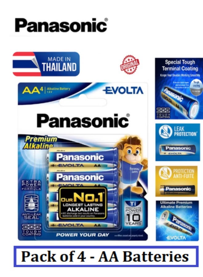 Panasonic Original AA Evolta Premium Alkaline Batteries Pack (4 Pc.) With Anti Leak Seal protection - Image 1