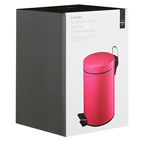 Premier Housewares 506420 Pedal Bin Hot Pink Kitchen Bin Stainless Steel Bathroom Bin Pedal Push Kitchen Bins Recycling Bins 3 L H26 x W17 x D23cm - Image 3