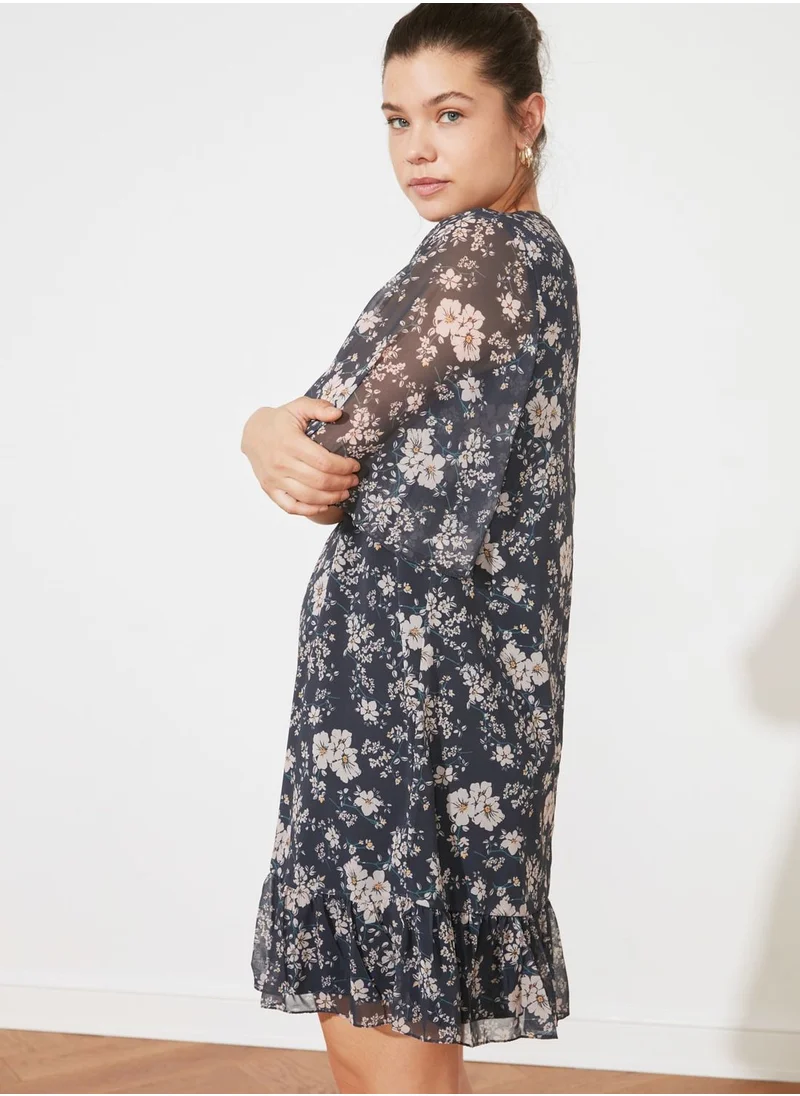 trendyol Wide Sleeve Floral Print Dress