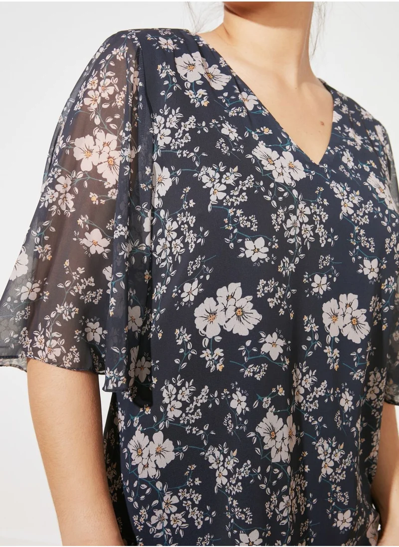 trendyol Wide Sleeve Floral Print Dress