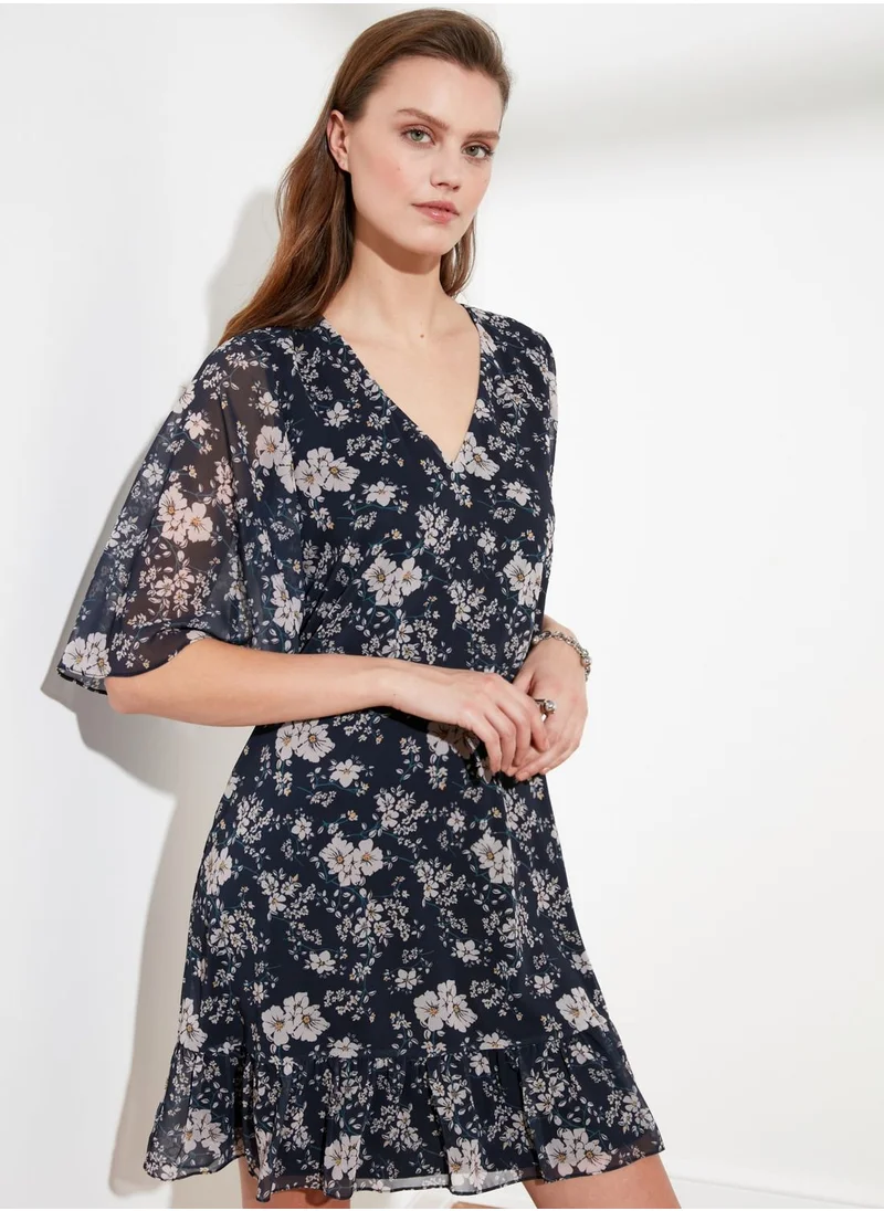 trendyol Wide Sleeve Floral Print Dress