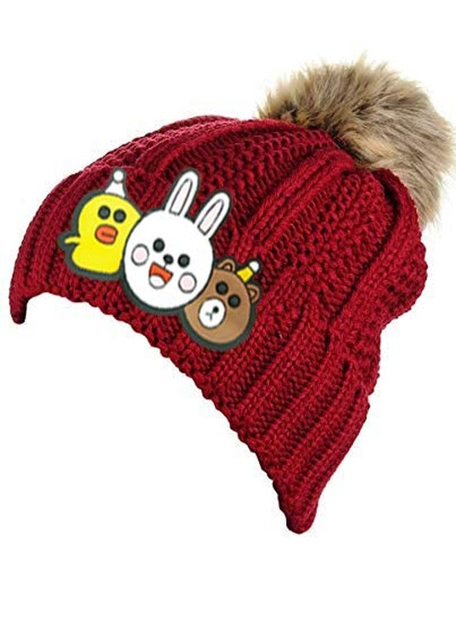 V3E Baby Boy's & Girl's Faux Fur Pom Pom Crochet Knitted Wool Skull Beanie Hat Cap (Red, 2-6 Years Old) - Image 3