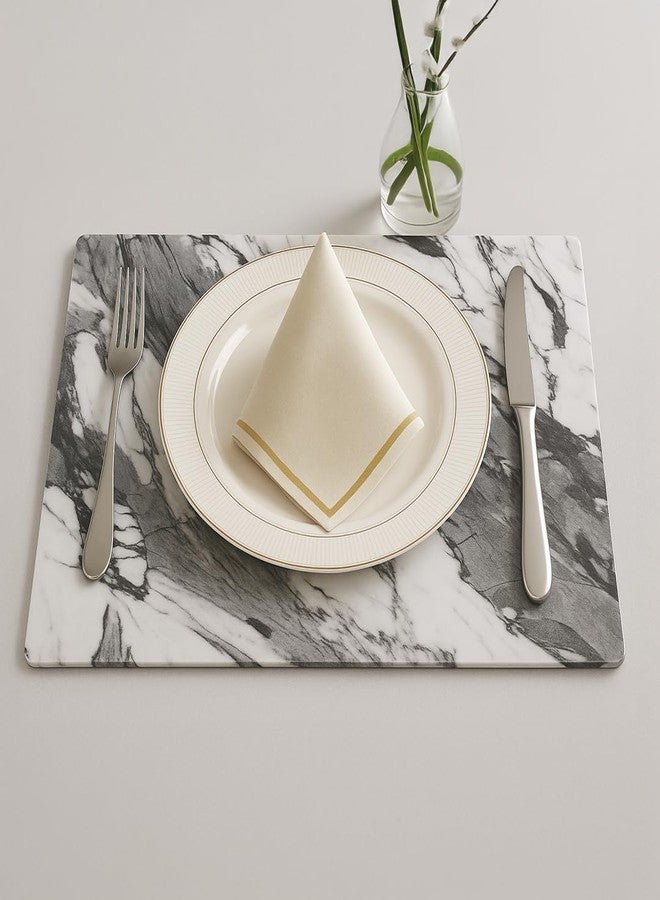 ALP Double Sided Marble Finish Dining Table Placemats | Premium Design, Superior Durability, Easy Maintenance, Waterproof | Break-Resistant Table Mats | 450mm x 300mm x 2mm | White-Silver | Set of 6 - Image 3