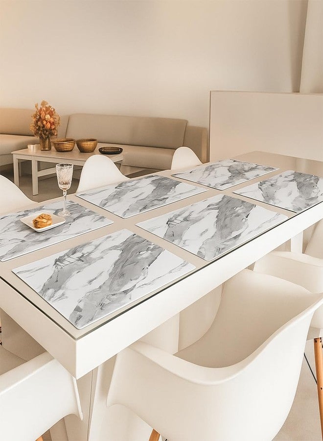 ALP Double Sided Marble Finish Dining Table Placemats | Premium Design, Superior Durability, Easy Maintenance, Waterproof | Break-Resistant Table Mats | 450mm x 300mm x 2mm | White-Silver | Set of 6 - Image 1