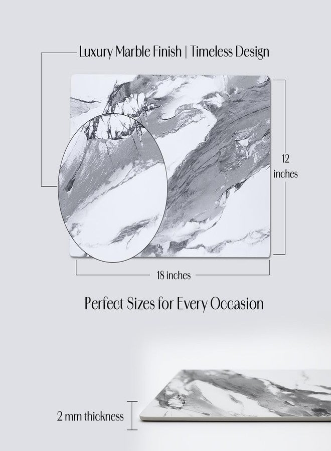 ALP Double Sided Marble Finish Dining Table Placemats | Premium Design, Superior Durability, Easy Maintenance, Waterproof | Break-Resistant Table Mats | 450mm x 300mm x 2mm | White-Silver | Set of 6 - Image 2