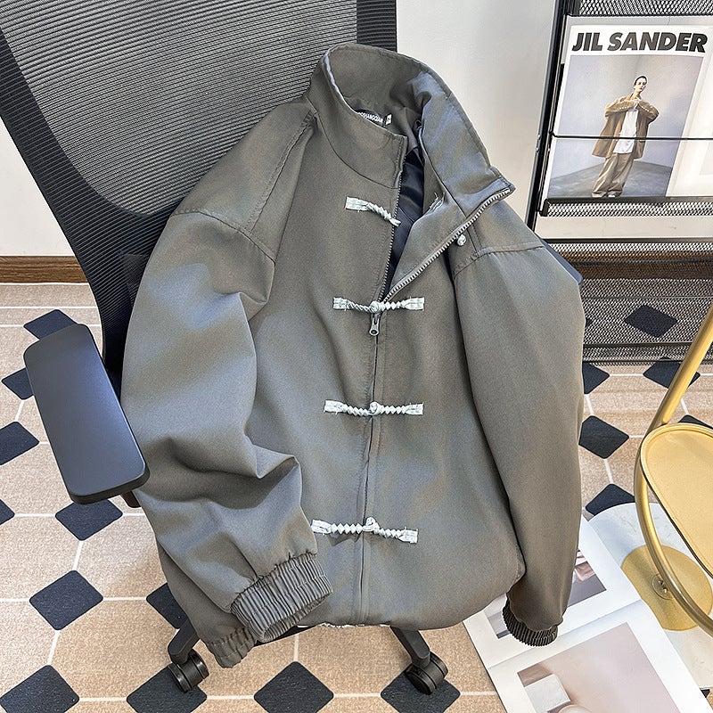 Winter New Chinese Style Vertical Collar Jacket For Boys And Girls National Style Solid Color Retro Buckle Neutral Style Long Sleeve Jacket Trendy - Image 5