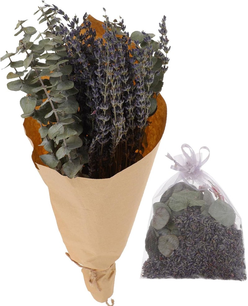 Dried Lavender Shower Bundle with Hanging Sachet Natural Preserved Dried Flowers for Bathroom Decor and Aromatherapy for Home and Spa Use - Image 1