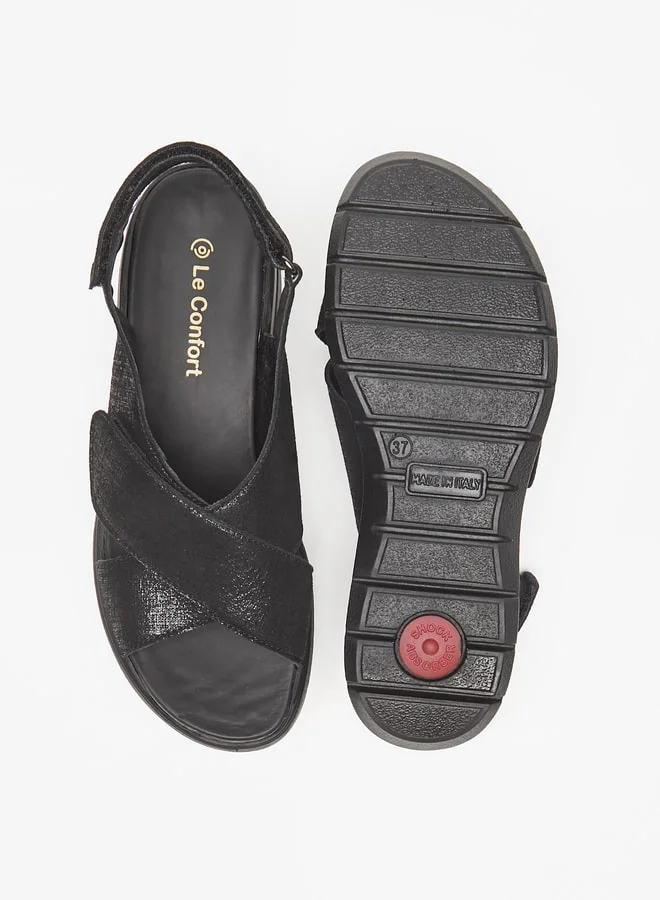 لو كونفورت Women's Textured Cross Strap Comfort Sandals with Hook and Loop Closure