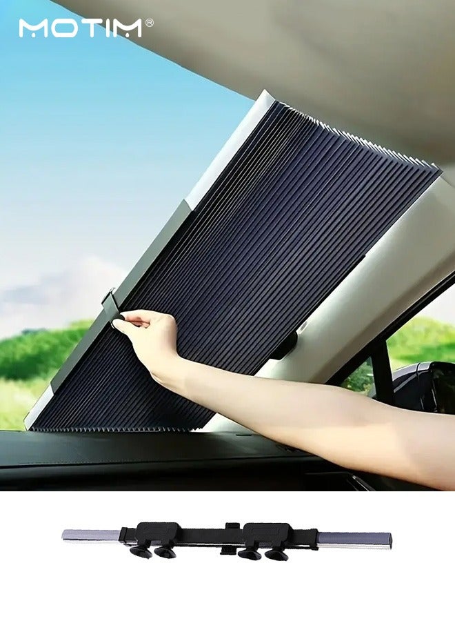 Motim Retractable Car Windshield Sun Shade for Car, 145*70cm, Foldable Sun Shade Umbrella Car Sun Visor Protector, Blocks 99% UV Rays and Sun Heat Protect Fits Trucks and Vans or Large Cars  - Image 1