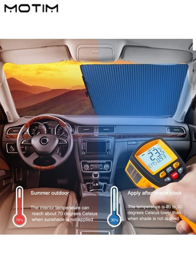 Motim Retractable Car Windshield Sun Shade for Car, 145*70cm, Foldable Sun Shade Umbrella Car Sun Visor Protector, Blocks 99% UV Rays and Sun Heat Protect Fits Trucks and Vans or Large Cars  - Image 2