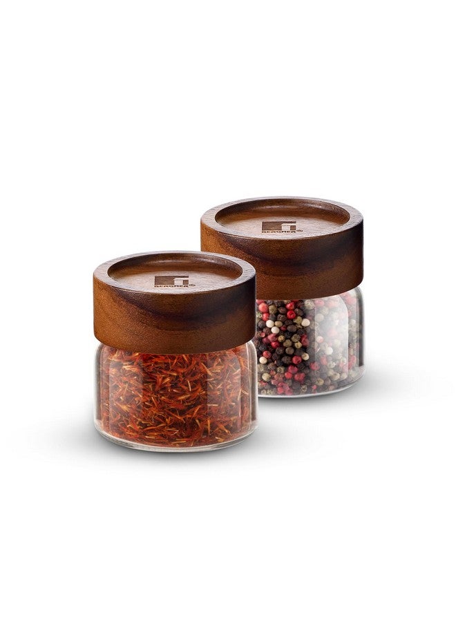 BERGNER جرار بيرجنر أكاديا من زجاج البورسليكات مع غطاء خشبي صلب، مجموعة من 2 جرار، سعة 120 مل لكل منها، لتخزين وحفظ السكر، الدقيق، الشاي، القهوة، التوابل، البسكويت، الشوفان | حاوية متعددة الاستخدامات للمطبخ - Image 1