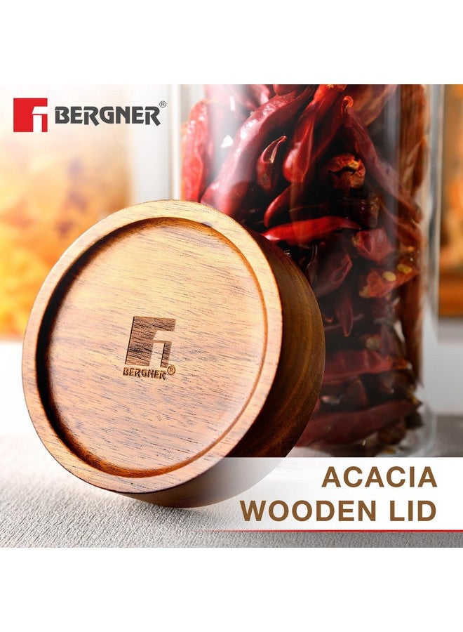 BERGNER جرار بيرجنر أكاديا من زجاج البورسليكات مع غطاء خشبي صلب، مجموعة من 2 جرار، سعة 120 مل لكل منها، لتخزين وحفظ السكر، الدقيق، الشاي، القهوة، التوابل، البسكويت، الشوفان | حاوية متعددة الاستخدامات للمطبخ - Image 4