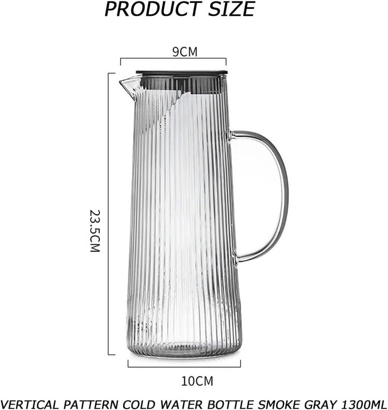 Ash  Roh Ash & Roh Stylish Borosilicate Glass Jug with Handle and Lid, Heat Resistant Glass Pitcher for Iced Tea, Lemon Water, and Juice (1300ml Linning Jug) - Image 2