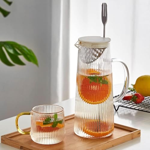 Ash  Roh Ash & Roh Stylish Borosilicate Glass Jug with Handle and Lid, Heat Resistant Glass Pitcher for Iced Tea, Lemon Water, and Juice (1300ml Linning Jug) - Image 3