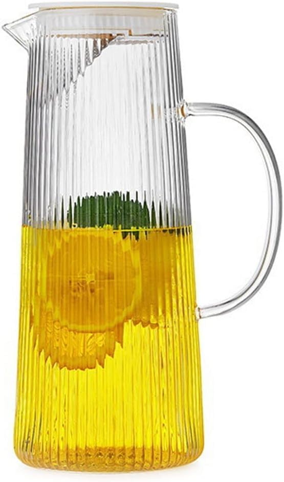 Ash  Roh Ash & Roh Stylish Borosilicate Glass Jug with Handle and Lid, Heat Resistant Glass Pitcher for Iced Tea, Lemon Water, and Juice (1300ml Linning Jug) - Image 1