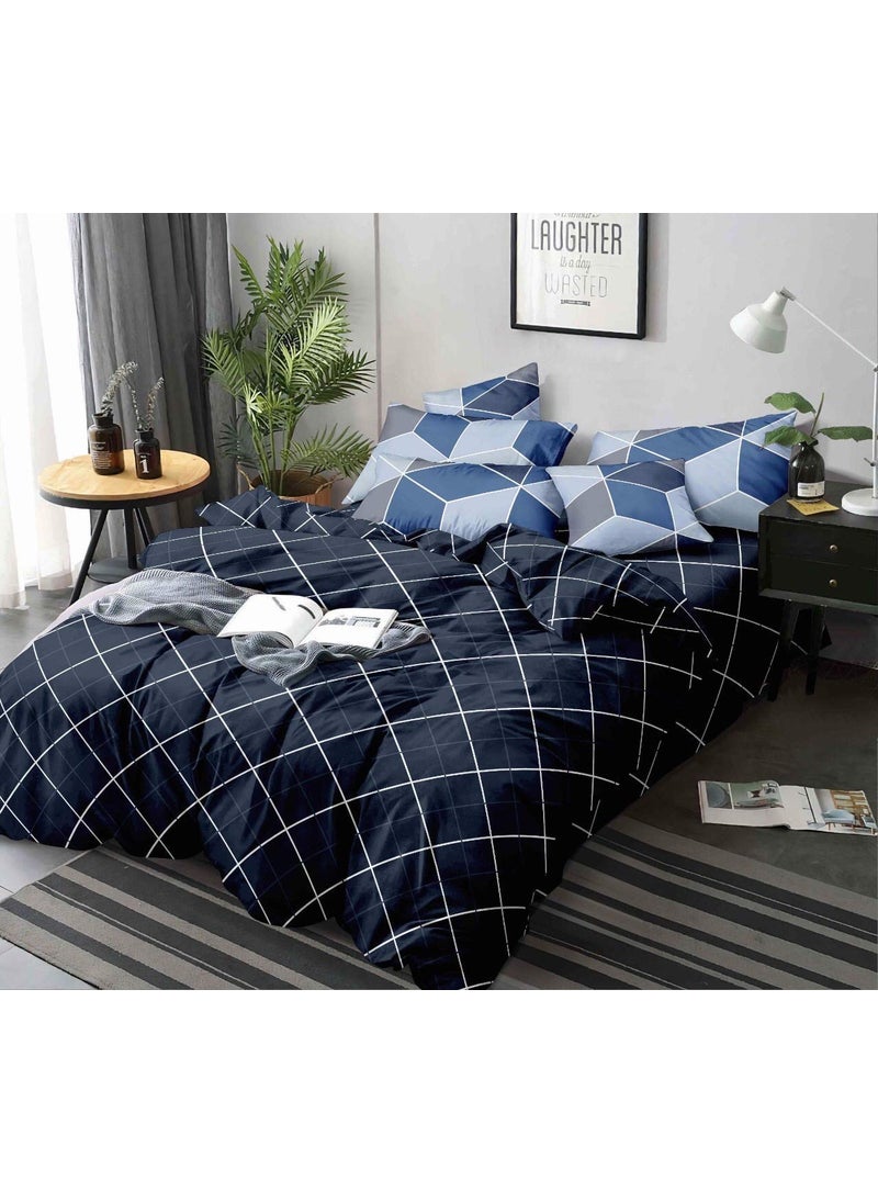 Magnetic Shadow Magnetic Shadow Glace Cotton Check Lines Double DuvetQuilt Cover Queen 90x100 inches Blue 