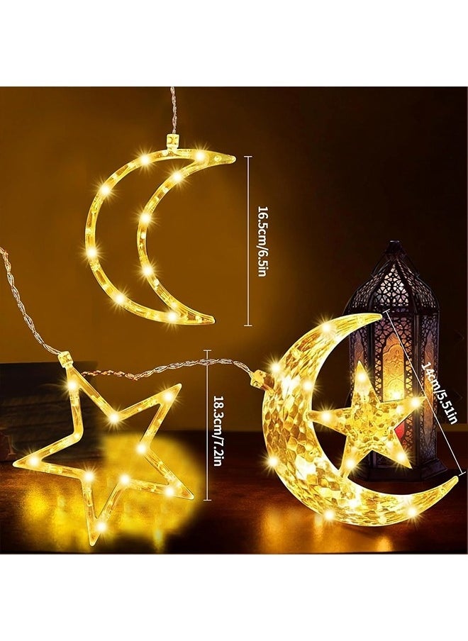 نيبمينينت تزيينات رمضان للمنزل، أضواء رمضان، 3 قطع من أضواء تزيينات رمضان مع مصاصة، أضواء النجوم والهلال المعلقة داخل الستائر.  - Image 2