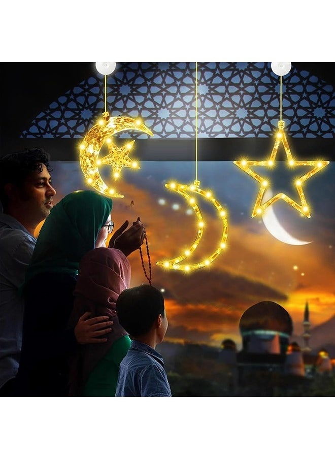 نيبمينينت تزيينات رمضان للمنزل، أضواء رمضان، 3 قطع من أضواء تزيينات رمضان مع مصاصة، أضواء النجوم والهلال المعلقة داخل الستائر.  - Image 5