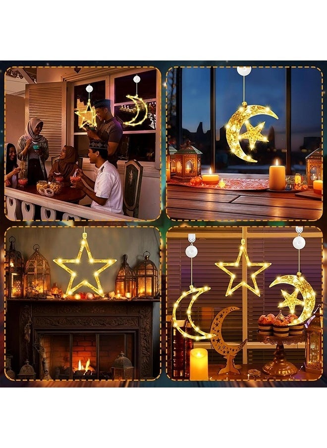 نيبمينينت تزيينات رمضان للمنزل، أضواء رمضان، 3 قطع من أضواء تزيينات رمضان مع مصاصة، أضواء النجوم والهلال المعلقة داخل الستائر.  - Image 4