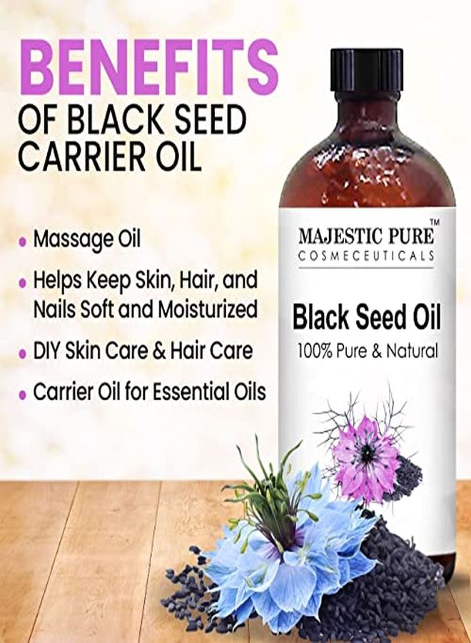 Majestic Pure زيت حبة البركة - زيت تدليك نقي وطبيعي - سائل معصور على البارد - حبة البركة من زيت حبة البركة التركية - للبشرة والوجه ونمو الشعر والزيوت العطرية المخففة - 4 أونصة سائلة - Image 3