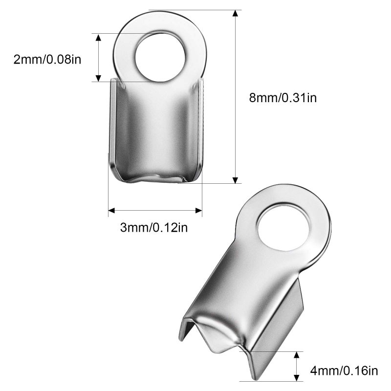 Syhood 100 Pieces 304 Stainless Steel Fold Over Cord Ends Cord Crimp Tips Fold-Over End Caps Leather Ribbon Clasp Tips Jewelry Connector for Jewelry Making, 3 x 8 mm - Image 4