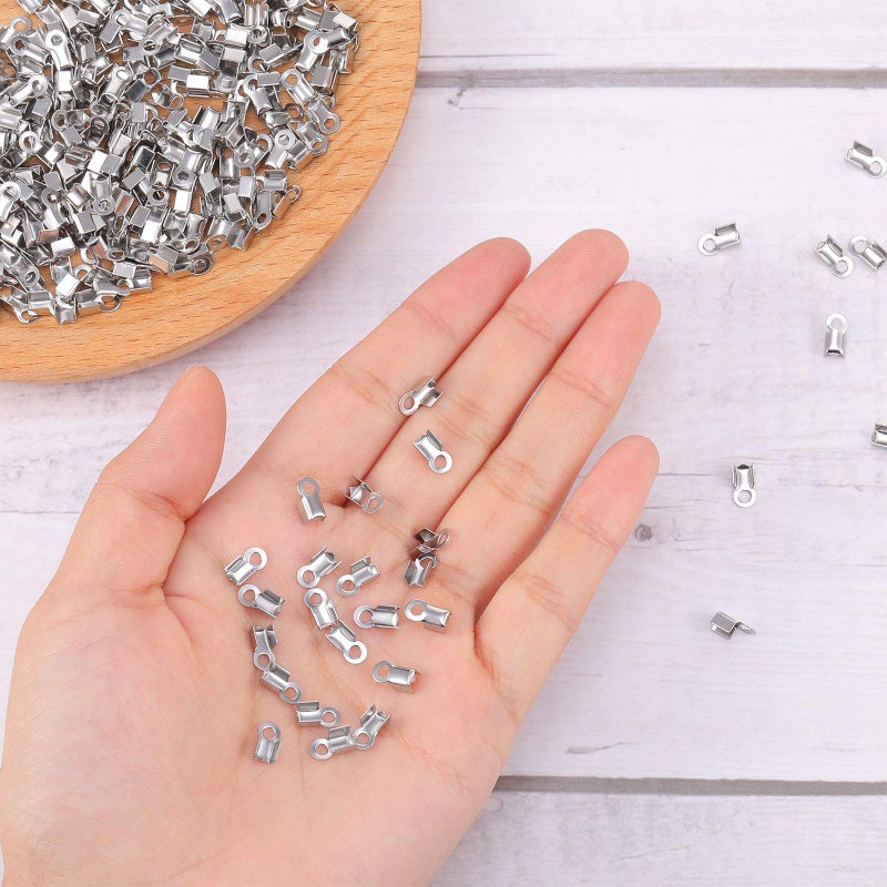 Syhood 100 Pieces 304 Stainless Steel Fold Over Cord Ends Cord Crimp Tips Fold-Over End Caps Leather Ribbon Clasp Tips Jewelry Connector for Jewelry Making, 3 x 8 mm - Image 5