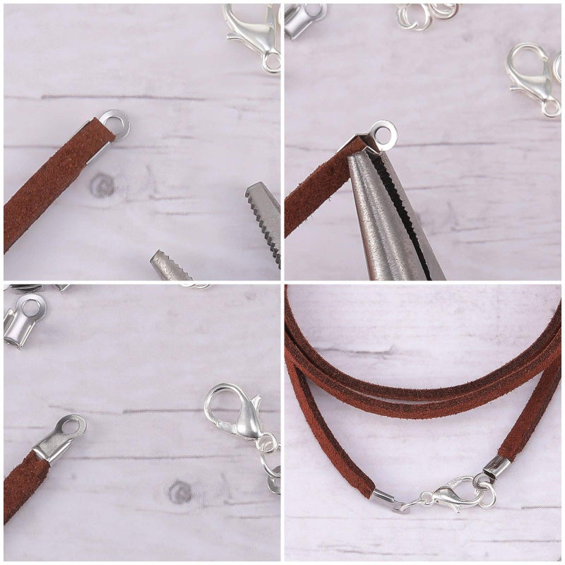 Syhood 100 Pieces 304 Stainless Steel Fold Over Cord Ends Cord Crimp Tips Fold-Over End Caps Leather Ribbon Clasp Tips Jewelry Connector for Jewelry Making, 3 x 8 mm - Image 3