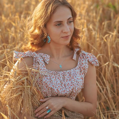 FINREZIO Turquoise Jewelry for Women Western Turquoise Necklace Dangle Earrings Boho Bracelet and Knuckle Rings Bohemian Western Jewelry Set for Women - Image 2