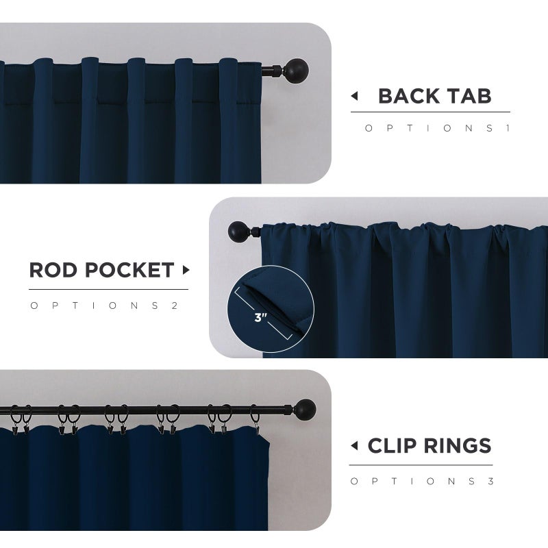 CUCRAF Navy Blue Blackout Curtains 84 Inches Length 2 Panels Set, Rod Pocket and Back Tab Window Curtain, Dark Blue Thermal Insulated Darkening Drapes for Bedroom Living Room (W52 x L84 Inch) - Image 2