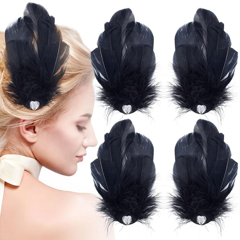 ANCIRS 4 Pack Feather Hair Clips for Women FlyWing Shape Hair Barrettes Accessory Hairpins 1920s Flapper Headpiece Hair Piece for Swan Lake Cosplay Show Dancing Party Halloween Costume Black