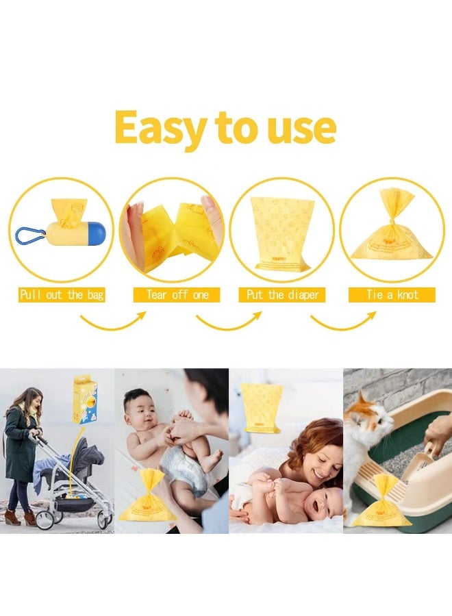 ٩٠ كيس حفاضات للاستخدام مرة واحدة مع موزع، لفائف إعادة تعبئة أكياس حفاضات معطرة، أكياس حفاضات محمولة للتخلص من الحفاضات للأطفال الرضع والصغار والسفر والاستخدام الخارجي - Image 5