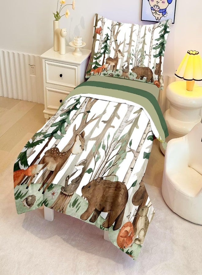 CKOU CCOO 4 Pieces Woodland Animal Toddler Bedding Set, Forest Deer Bear Bed Comforter Setfor Baby Boys Girls, Cute Toddler Quilt Kids Toddler Bed Set Includes Comforter, Sheets and Pillowcase - Image 3
