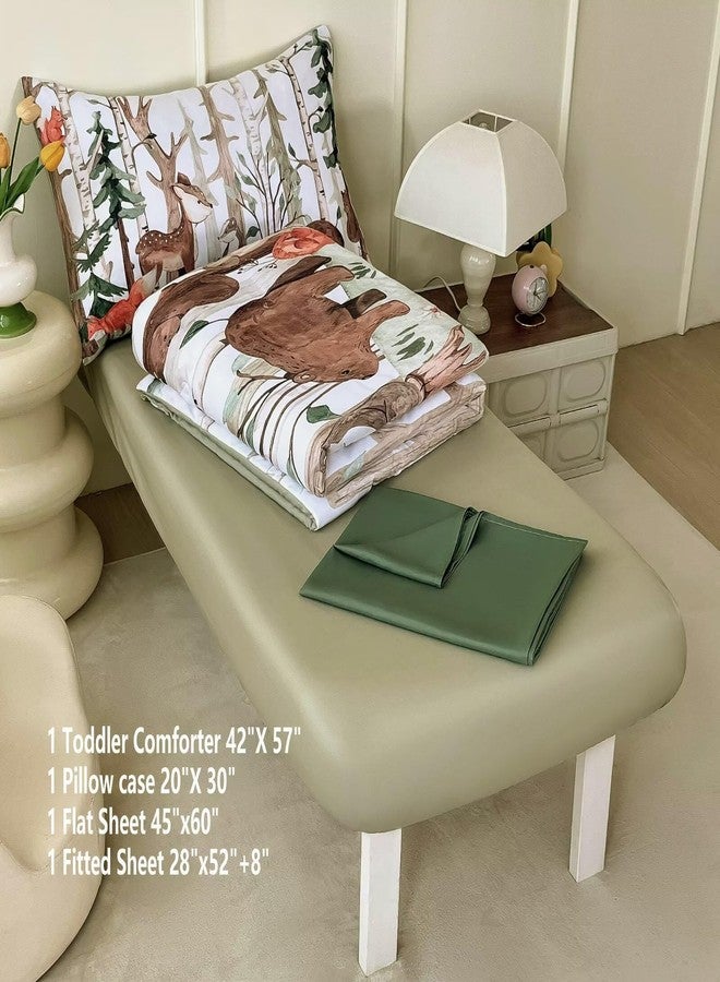 CKOU CCOO 4 Pieces Woodland Animal Toddler Bedding Set, Forest Deer Bear Bed Comforter Setfor Baby Boys Girls, Cute Toddler Quilt Kids Toddler Bed Set Includes Comforter, Sheets and Pillowcase - Image 4