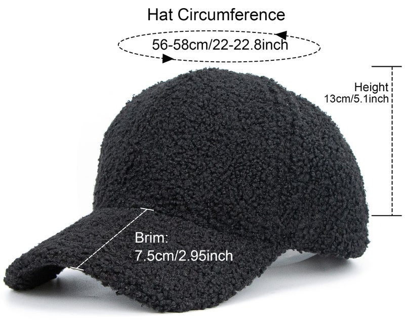 Eohak Lamb-Wool Baseball-Caps Warm-Winter Teddy-Fleece Hip-Hop Cap for Men Women Outdoor Travel Black - Image 3