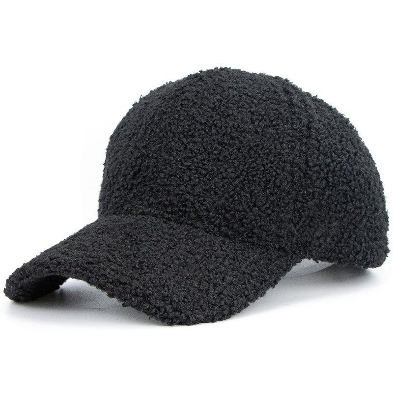 Eohak Lamb-Wool Baseball-Caps Warm-Winter Teddy-Fleece Hip-Hop Cap for Men Women Outdoor Travel Black - Image 1