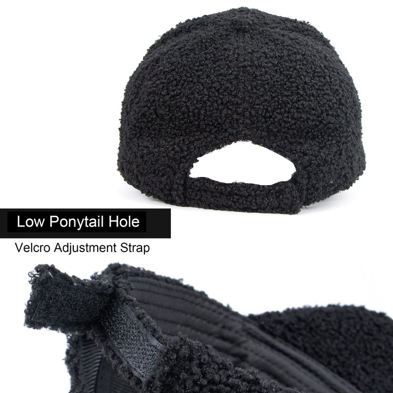 Eohak Lamb-Wool Baseball-Caps Warm-Winter Teddy-Fleece Hip-Hop Cap for Men Women Outdoor Travel Black - Image 5