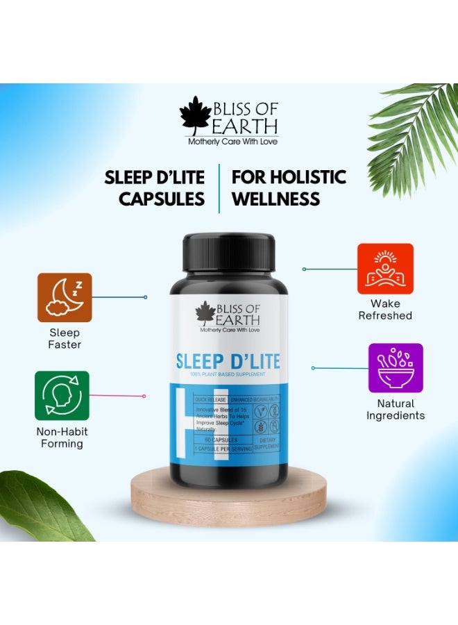 BLISS OF EARTH Sleep Support Supplement– Herbal & Natural with Bacopa Monnieri, Spikenard & Convolvulus Prostratus – Melatonin‑Free Sleep Aid– Restful Night’s Sleep, Relaxation & Calm 60 Veg Capsules - Image 5