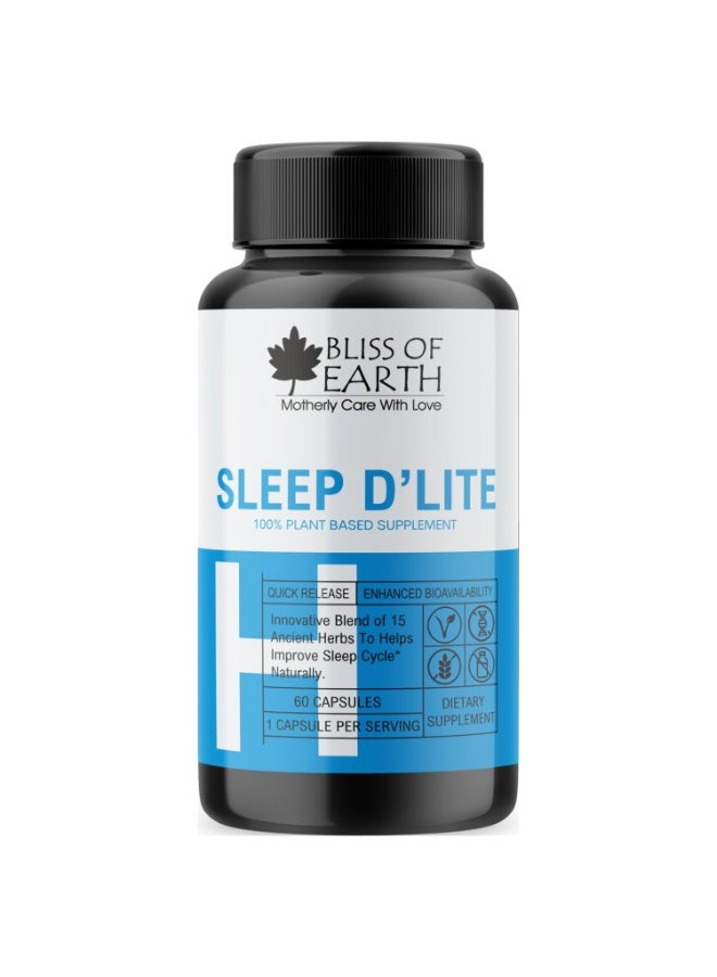 BLISS OF EARTH Sleep Support Supplement– Herbal & Natural with Bacopa Monnieri, Spikenard & Convolvulus Prostratus – Melatonin‑Free Sleep Aid– Restful Night’s Sleep, Relaxation & Calm 60 Veg Capsules - Image 1