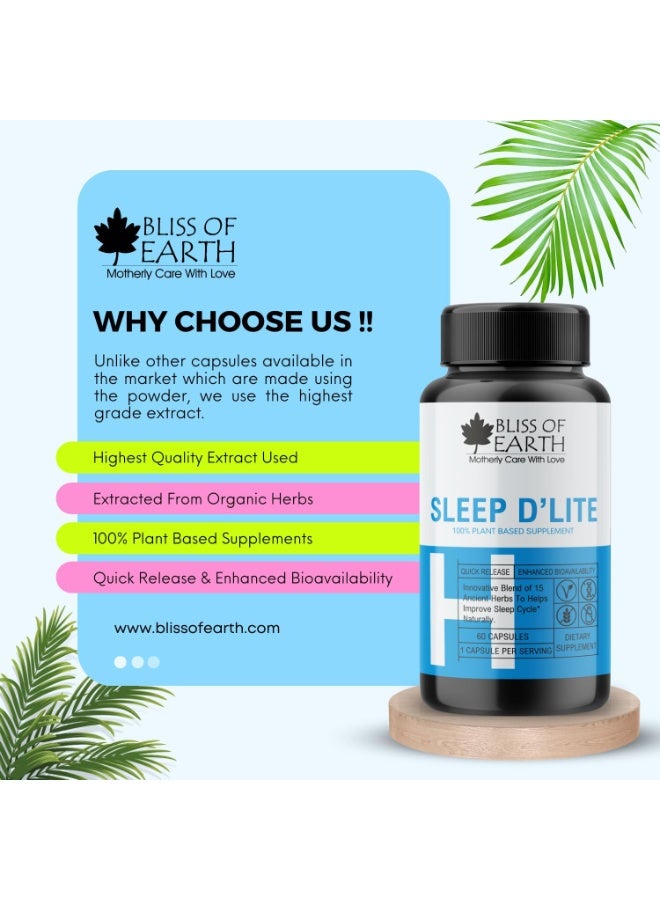 BLISS OF EARTH Sleep Support Supplement– Herbal & Natural with Bacopa Monnieri, Spikenard & Convolvulus Prostratus – Melatonin‑Free Sleep Aid– Restful Night’s Sleep, Relaxation & Calm 60 Veg Capsules - Image 4