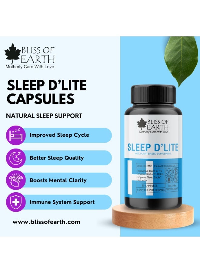 BLISS OF EARTH Sleep Support Supplement– Herbal & Natural with Bacopa Monnieri, Spikenard & Convolvulus Prostratus – Melatonin‑Free Sleep Aid– Restful Night’s Sleep, Relaxation & Calm 60 Veg Capsules - Image 2