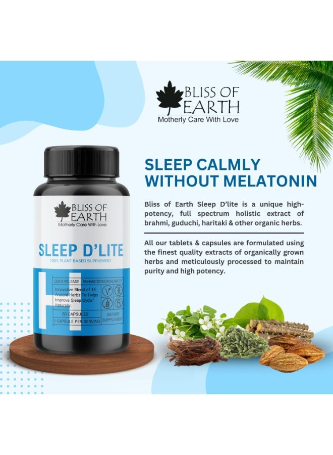 BLISS OF EARTH Sleep Support Supplement– Herbal & Natural with Bacopa Monnieri, Spikenard & Convolvulus Prostratus – Melatonin‑Free Sleep Aid– Restful Night’s Sleep, Relaxation & Calm 60 Veg Capsules - Image 3