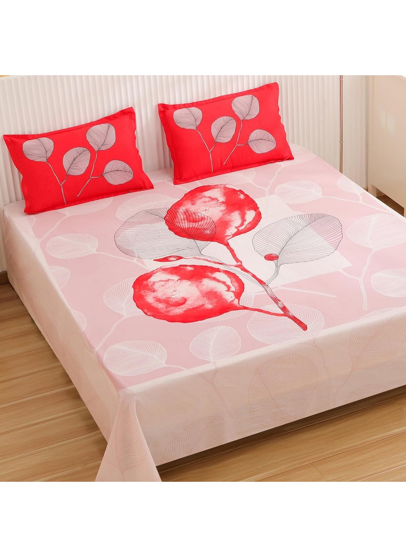 Story@Home Story@Home Bedsheet for King Size Bed |300TC | White & Red | Floral |1 Piece Cotton bedsheets for King Size Bed with 2 Pillow Covers (270 x270cm) Perfect for Home Decor & Gifting | Cotton bedsheet  - Image 1