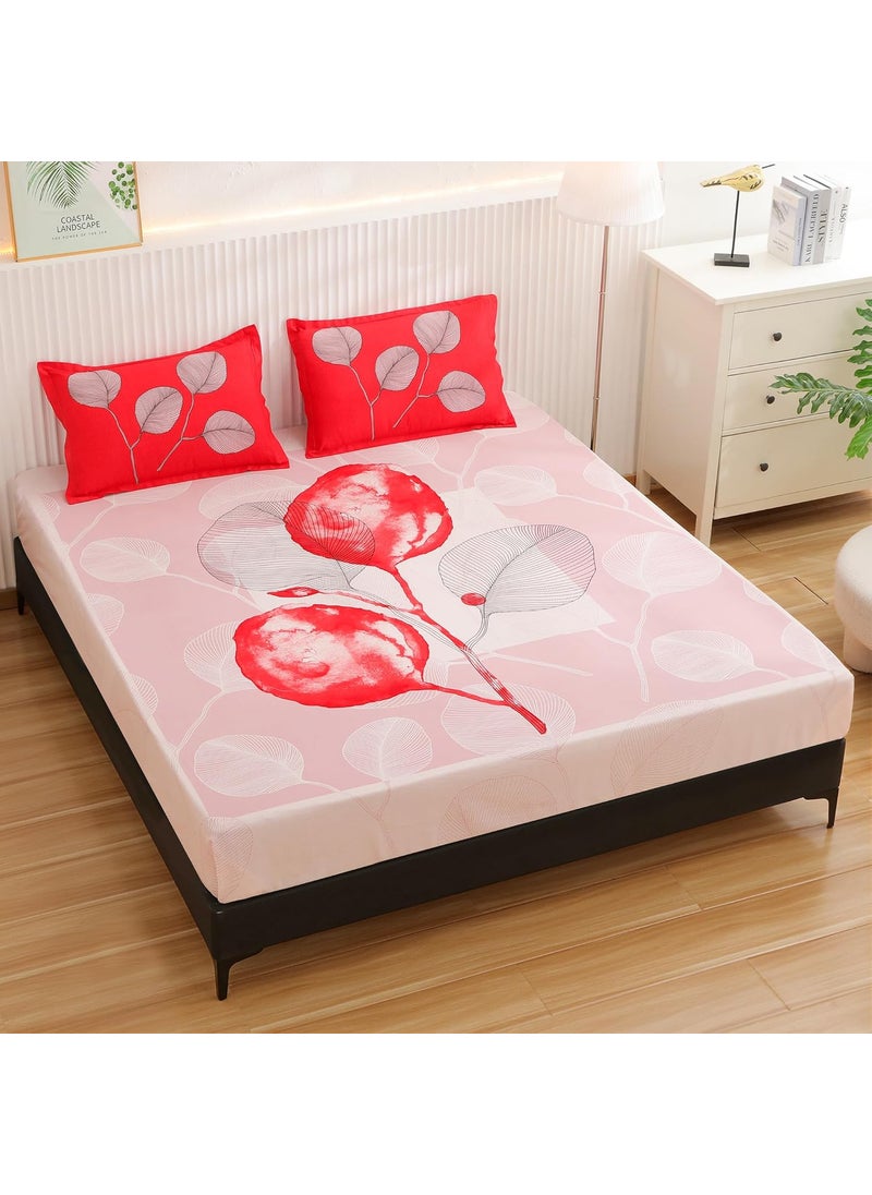 Story@Home Story@Home Bedsheet for King Size Bed |300TC | White & Red | Floral |1 Piece Cotton bedsheets for King Size Bed with 2 Pillow Covers (270 x270cm) Perfect for Home Decor & Gifting | Cotton bedsheet  - Image 3
