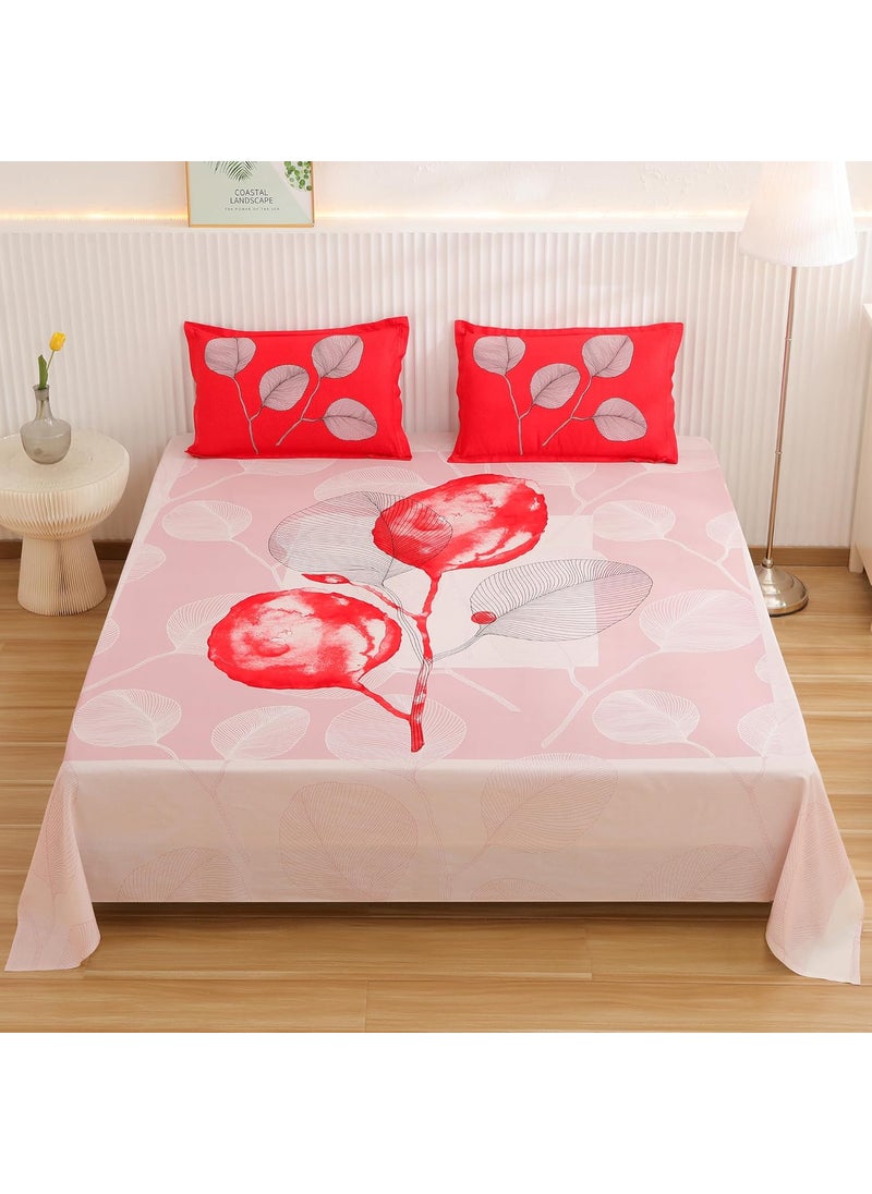 Story@Home Story@Home Bedsheet for King Size Bed |300TC | White & Red | Floral |1 Piece Cotton bedsheets for King Size Bed with 2 Pillow Covers (270 x270cm) Perfect for Home Decor & Gifting | Cotton bedsheet  - Image 2
