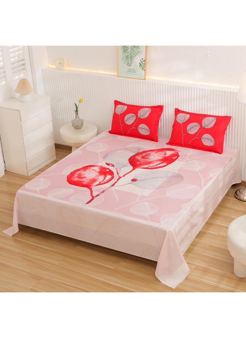 Story@Home Story@Home Bedsheet for King Size Bed |300TC | White & Red | Floral |1 Piece Cotton bedsheets for King Size Bed with 2 Pillow Covers (270 x270cm) Perfect for Home Decor & Gifting | Cotton bedsheet  - Image 4