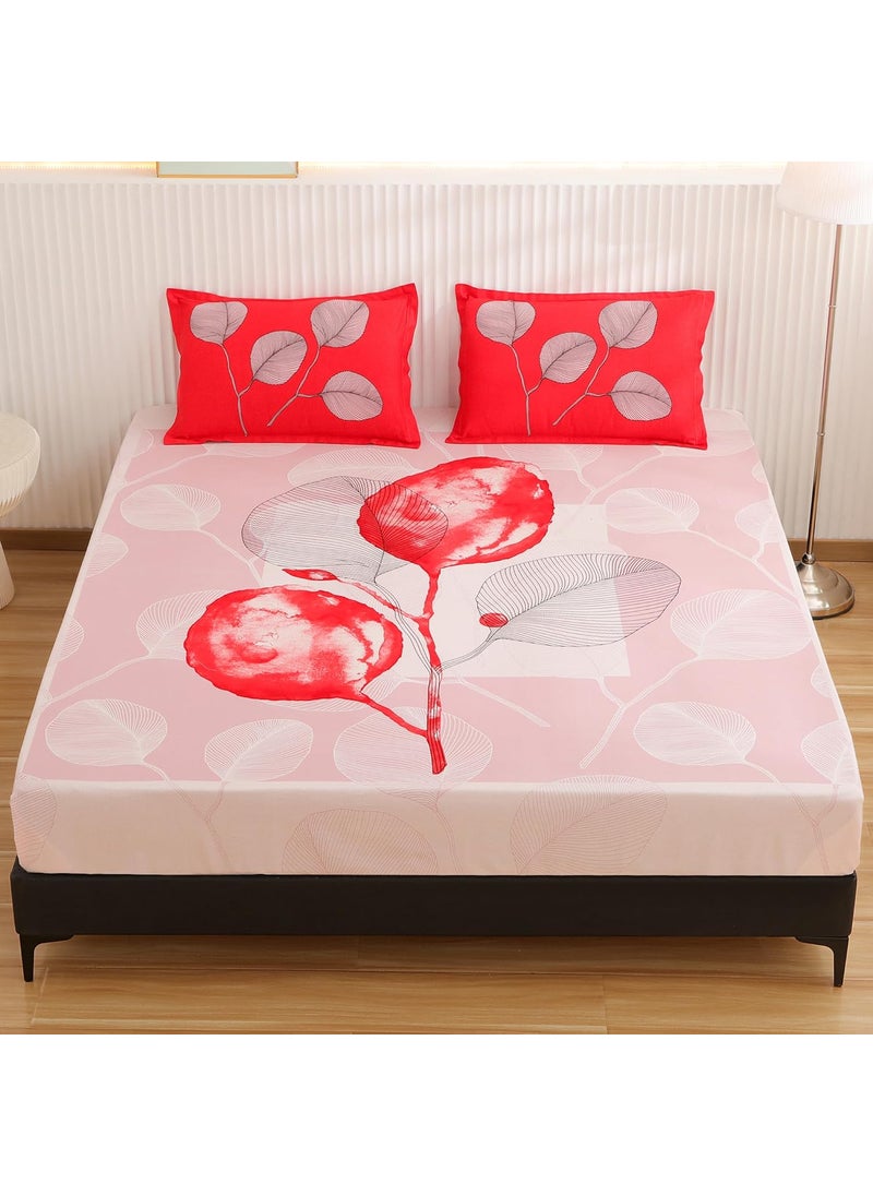 Story@Home Story@Home Bedsheet for King Size Bed |300TC | White & Red | Floral |1 Piece Cotton bedsheets for King Size Bed with 2 Pillow Covers (270 x270cm) Perfect for Home Decor & Gifting | Cotton bedsheet  - Image 5