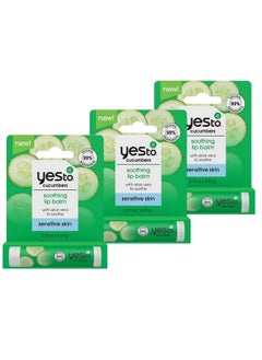Yes To Cucumber Soothing Lip Balm Hydrating NonSticky Salve That Calms Dry Cracked Lips Locks In Moisture & Glides On Smoothly With Aloe Vera & Castor Oil Natural & Cruelty Free 015 Oz 3Pack  - Image 2
